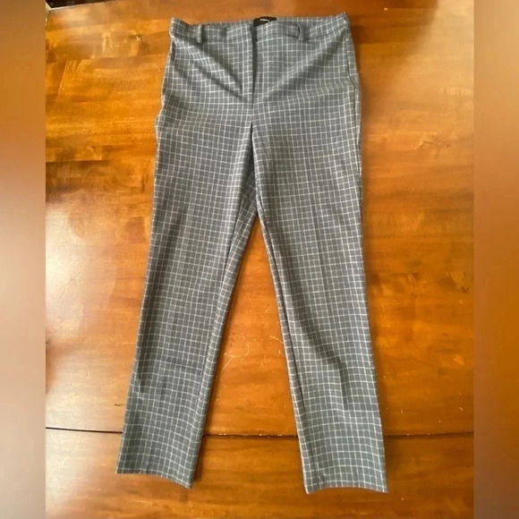 Theory Cropped Check Ponte High Rise Stretch Skinny Pant Gray/Blue Womens 4 NWOT - Picture 4 of 13